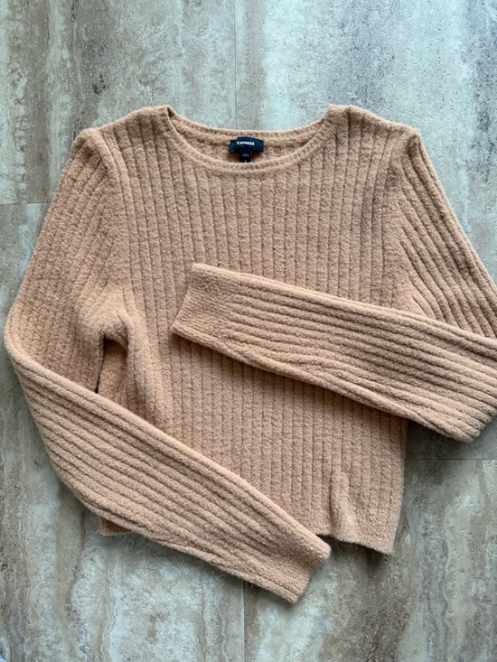 Express Sweaters - Express Ribbed Crewneck Sweater in Camel Brown
